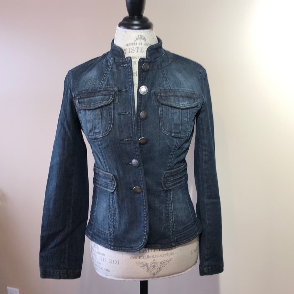 Denim Blazer, Military Style, Blue (size small)